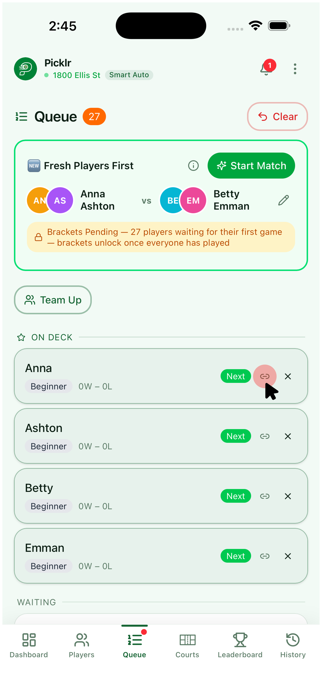 8. Lock a permanent team — view 1