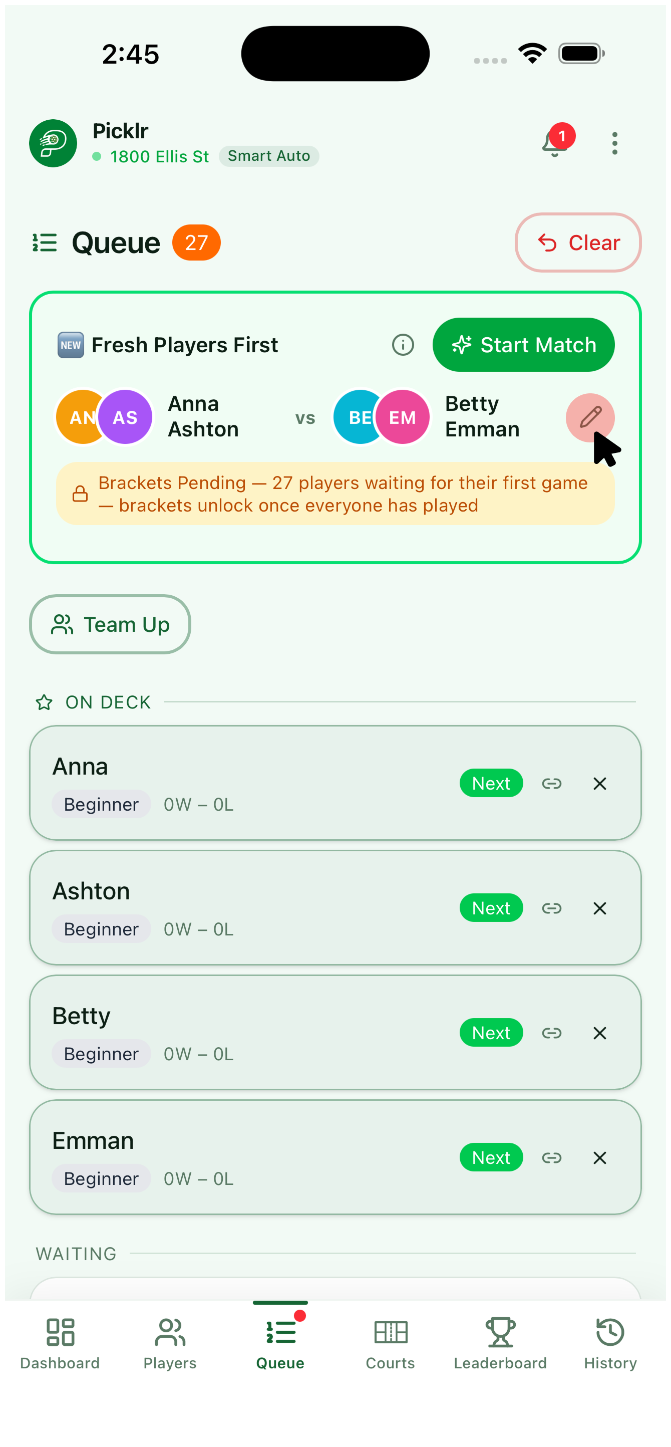 9. Build or edit a team — view 1