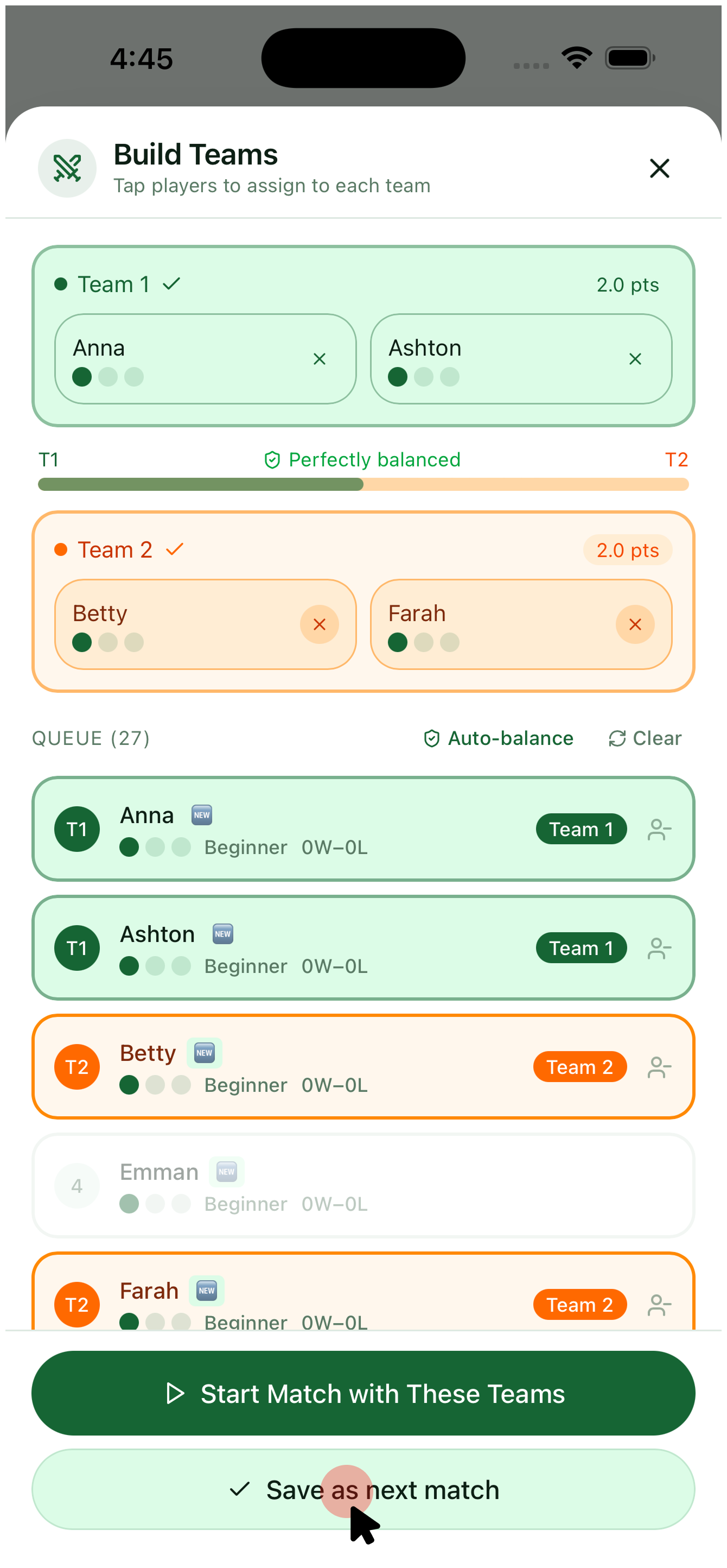 9. Build or edit a team — view 2