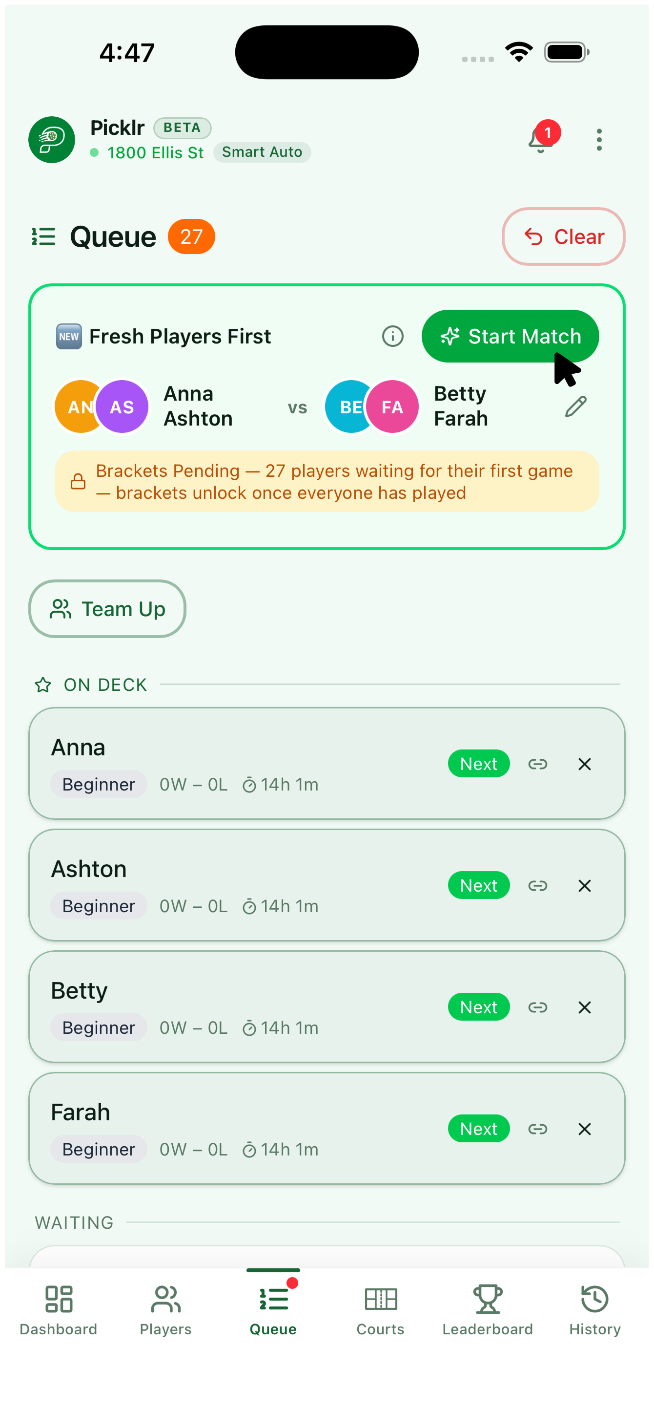 10. Set teams and start the match