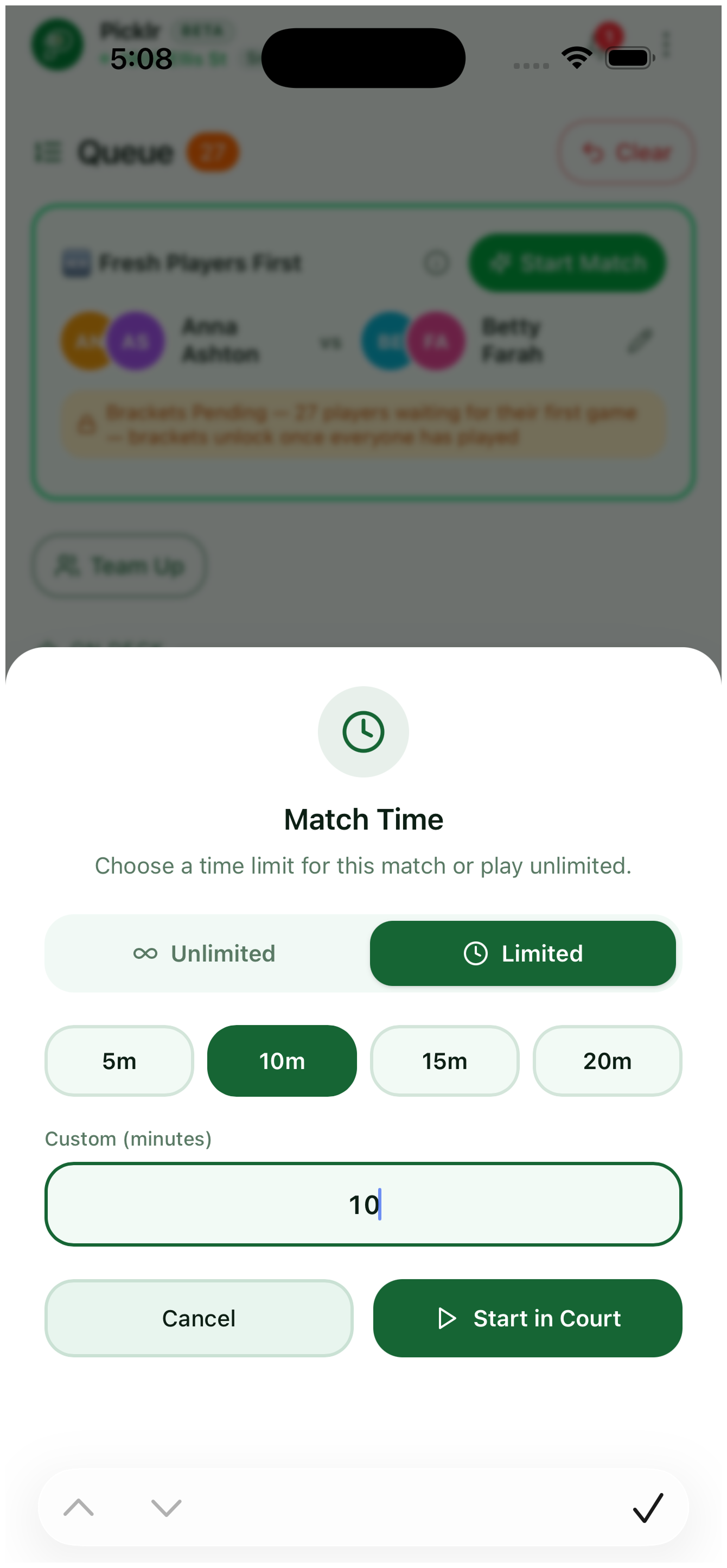 11. Timed vs. unlimited matches — view 2
