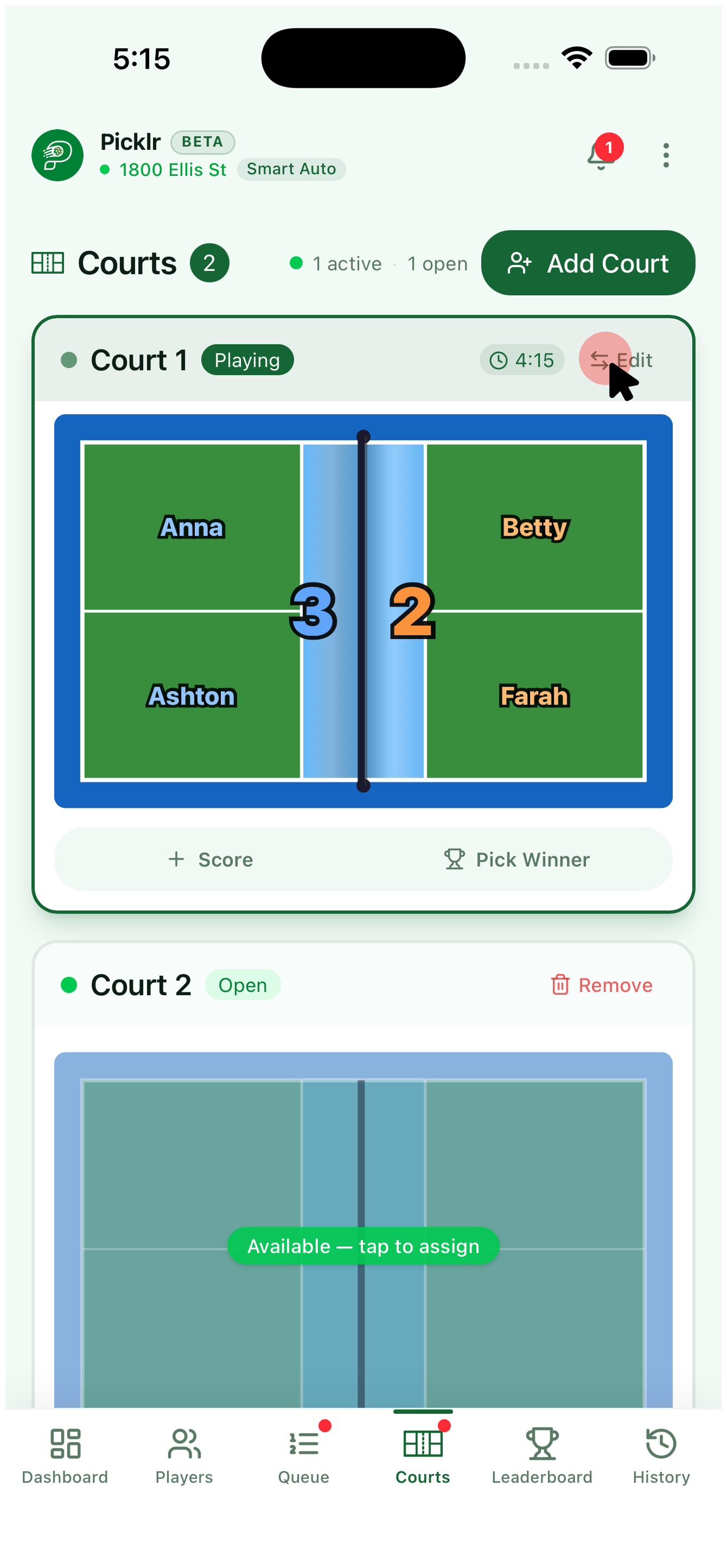 13. Switch a player mid-match — view 1
