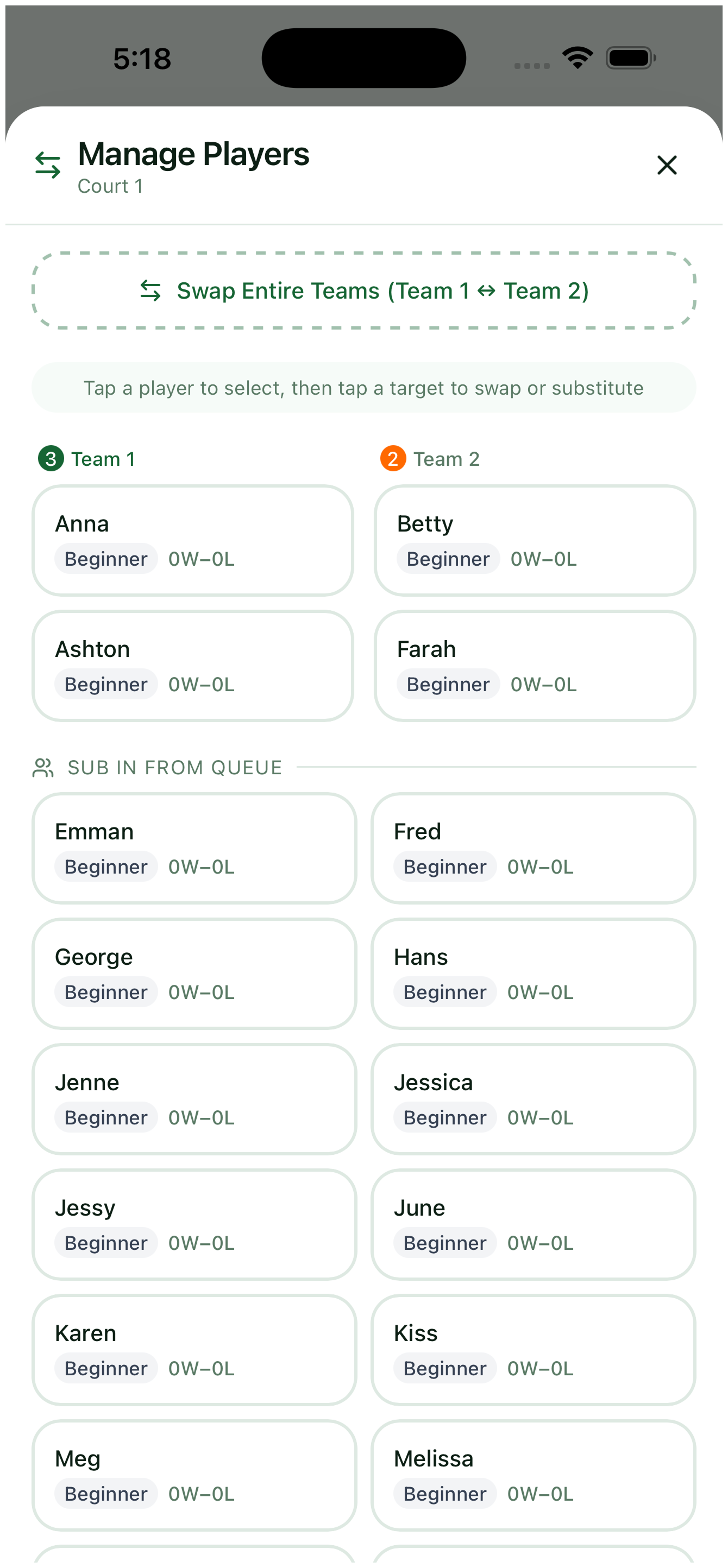 13. Switch a player mid-match — view 2