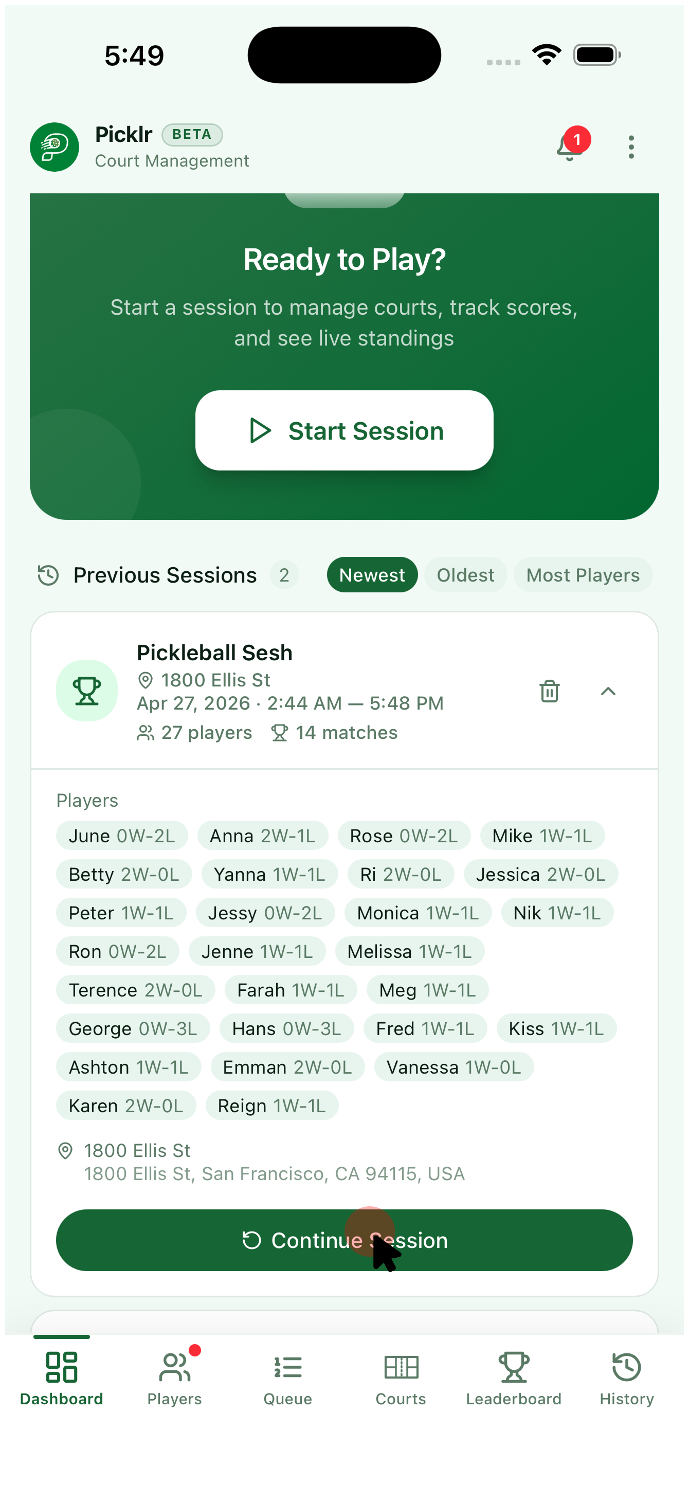 22. Continue a previous session — view 2